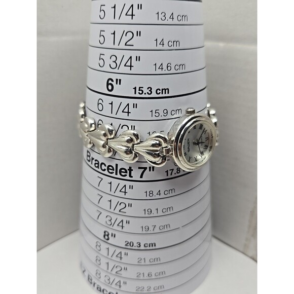 Vintage Gruen 925 Sterling Silver Heart Bracelet Quartz Watch Womens New Battery - Picture 7 of 11